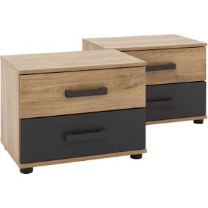 Goossens Nachtkastje Industria - Set Van 2 Stuks = 52 Cm Breed 2 Lade - 40 Cm Hoog Bruin