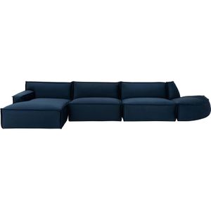 Goossens Bank Jim blauw, stof, urban industrieel met chaise longue links