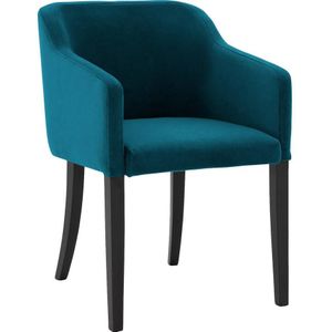 Goossens Eetkamerstoel Peda blauw velvet stof met armleuning, elegant chic