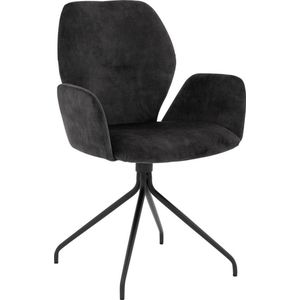 Goossens Eetkamerstoel Hera antraciet velvet stof met armleuning, modern design