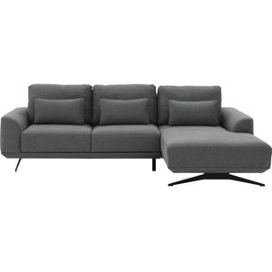 Goossens Excellent Bank Princess antraciet, stof, 3-zits, elegant chic met chaise longue rechts