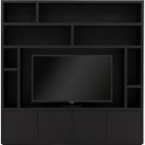 Goossens Tv Meubel Barcelon - 4 Deuren 8 Open Vakken 1 Tv Panee - Zwart Eike - 208 X 212 X 45 C