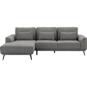 Goossens Excellent Bank Princess grijs, stof, 3-zits, elegant chic met chaise longue links