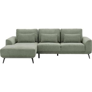 Goossens Excellent Bank Princess groen, stof, 3-zits, elegant chic met chaise longue links