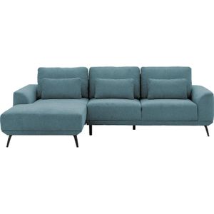 Goossens Excellent Bank Princess blauw, stof, 3-zits, elegant chic met chaise longue links