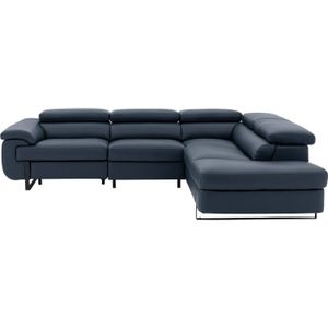 Goossens Lorenzo Hoekbank - Leer - Blauw - 283 x 64 x 233 cm - Rechts