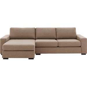 Goossens Hoekbank Lucca Met Chaise Longue bruin, stof, 2,5-zits, stijlvol landelijk met chaise longue links