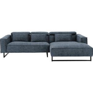 Goossens Bank Rovato blauw, stof,  met chaise longue rechts