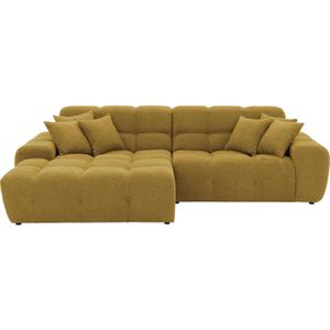 Goossens Excellent Bank Kubus - 40 X 40 Cm Stiksel geel, stof, 1,5-zits, modern design met chaise longue links