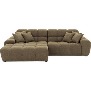 Goossens Excellent Bank Kubus - 40 X 40 Cm Stiksel groen, stof, 1,5-zits, modern design met chaise longue links