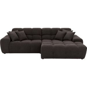 Goossens Excellent Bank Kubus - 40 X 40 Cm Stiksel donkerbruin, stof, 1,5-zits, modern design met chaise longue rechts