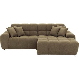 Goossens Excellent Bank Kubus - 30 X 30 Cm Stiksel groen, stof, 1,5-zits, modern design met chaise longue rechts