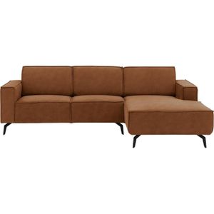 Goossens Hoekbank Hercules bruin, microvezel, 2-zits, modern design met chaise longue rechts