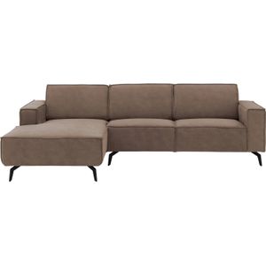 Goossens Hoekbank Hercules bruin, microvezel, 2,5-zits, modern design met chaise longue links