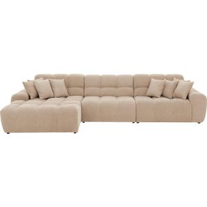 Goossens Excellent Bank Kubus - 30 X 30 Cm Stiksel bruin, stof, 1,5-zits, modern design met chaise longue links