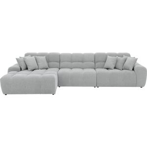 Goossens Excellent Bank Kubus - 30 X 30 Cm Stiksel lichtgrijs, stof, 1,5-zits, modern design met chaise longue links