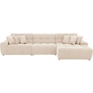 Goossens Excellent Bank Kubus - 30 X 30 Cm Stiksel wit, stof, 1,5-zits, modern design met chaise longue rechts