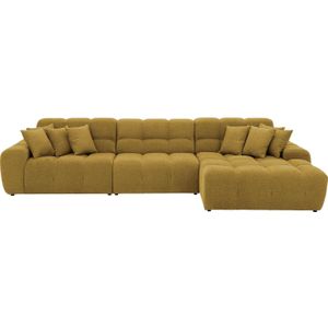 Goossens Excellent Bank Kubus - 30 X 30 Cm Stiksel geel, stof, 1,5-zits, modern design met chaise longue rechts