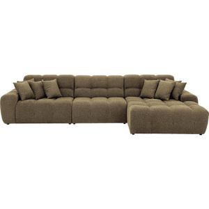 Goossens Excellent Bank Kubus - 30 X 30 Cm Stiksel groen, stof, 1,5-zits, modern design met chaise longue rechts