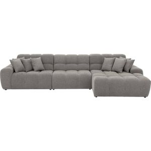 Goossens Excellent Bank Kubus - 30 X 30 Cm Stiksel grijs, stof, 1,5-zits, modern design met chaise longue rechts