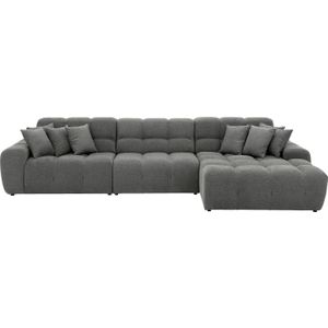 Goossens Excellent Bank Kubus - 30 X 30 Cm Stiksel grijs, stof, 1,5-zits, modern design met chaise longue rechts