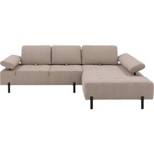 Goossens Bank Alvin bruin, stof, 2,5-zits, modern design met chaise longue rechts