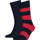 Tommy Hilfiger - Rugby Stripe Socks - Herensokken - Blauw met Rood - 2-pack