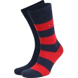 Tommy Hilfiger - Rugby Stripe Socks - Herensokken - Blauw met Rood - 2-pack