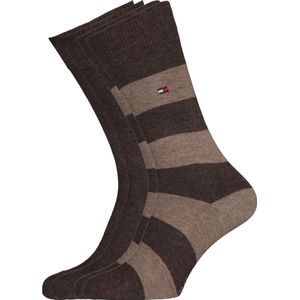 Tommy Hilfiger Rugby Stripe Socks (2-pack), herensokken katoen gestreept en uni, bruin