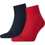 Tommy Hilfiger - Quarter Socks - Herensokken - Rood en Blauw - Katoen - Set van Twee Paar