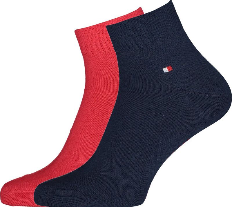 Tommy Hilfiger - Quarter Socks - Herensokken - Rood en Blauw - Katoen - Set van Twee Paar