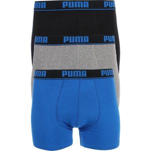 Puma - Basic - Boxershorts - Zwart Grijs Mèlee Kobalt Blauw - Katoen Elastaan - 3 Stuks