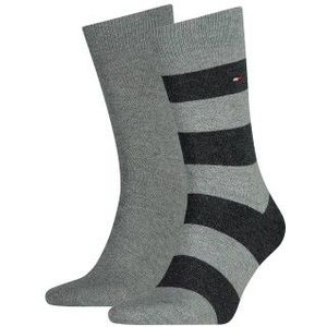 Tommy Hilfiger - Rugby Stripe - Sokken - Antraciet-Grijs - Katoen - 2-Pack