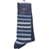 Tommy Hilfiger - Duo Stripe Socks - Herensokken - Jeans Blauw - Katoen - 2-pack