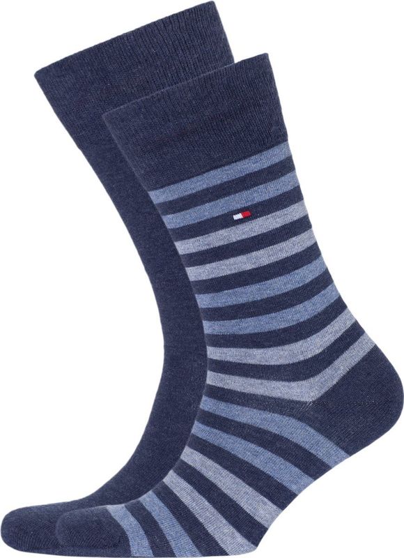Tommy Hilfiger - Duo Stripe Socks - Herensokken - Jeans Blauw - Katoen - 2-pack