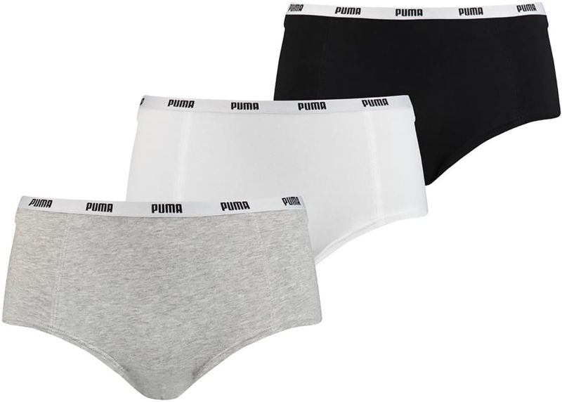 Damenhöche Puma Mini Kurzer 3-Pack-Weiß-Grau-Schwarz, L.