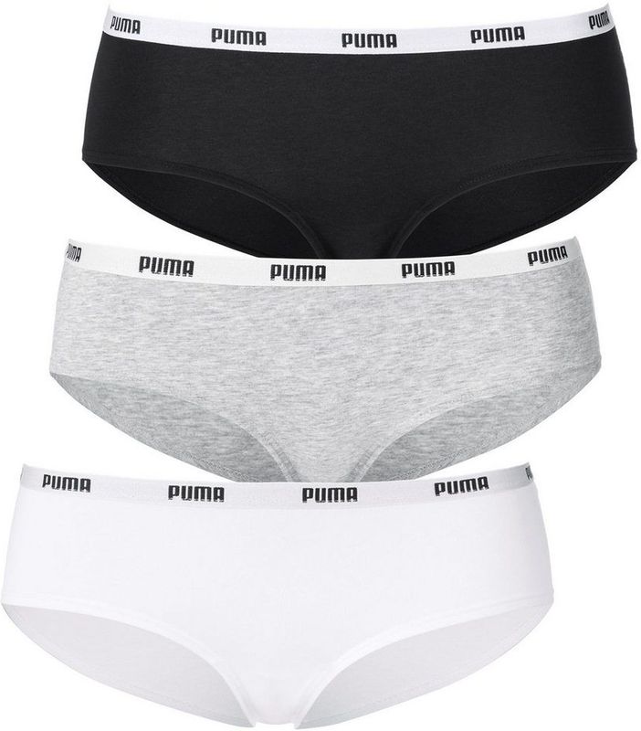PUMA Set van 3 hipsteronderbroeken voor dames, wit/grijs/zwart, XS, Wit/Grijs/Zwart