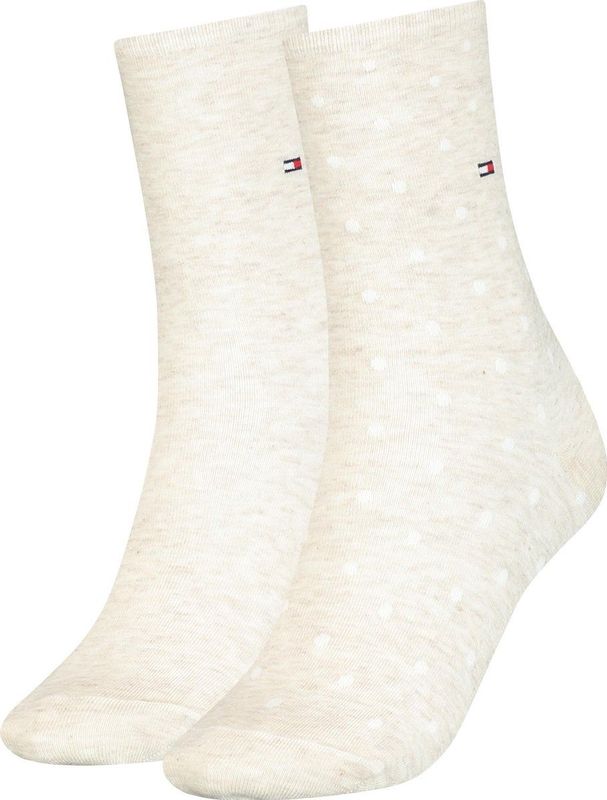 Tommy Hilfiger - Damessokken - Licht Beige Melange - Dot - 2-pack - Katoen