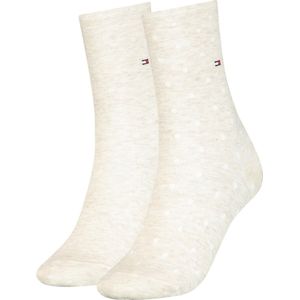 Tommy Hilfiger - Damessokken - Licht Beige Melange - Dot - 2-pack - Katoen
