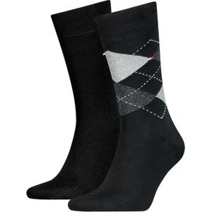 Tommy Hilfiger Check Socks (2-pack), herensokken katoen, geruit en uni, zwart