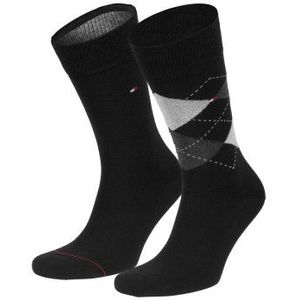 Tommy Hilfiger - Check Socks - Herensokken - Zwart - Katoen - 2-pack