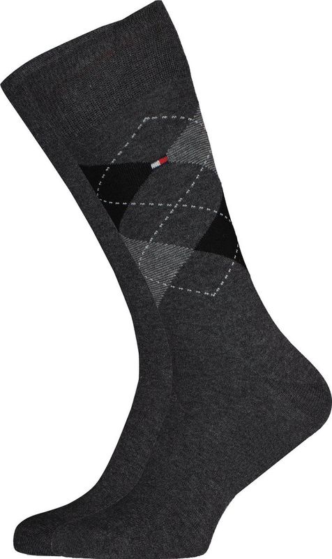 Tommy Hilfiger - Men Sock Check 2p - Huissokken - Antraciet