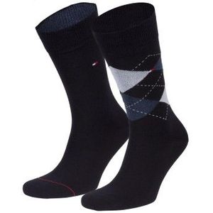 Tommy Hilfiger - Check Socks - Herensokken - Katoen - Donkerblauw - 2-pack