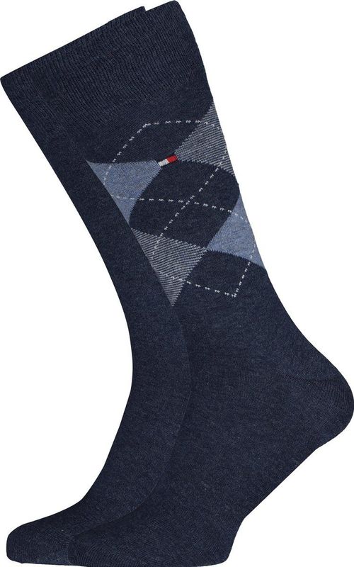 Tommy Hilfiger Check Socks (2-pack), herensokken katoen, geruit en uni, jeans blauw