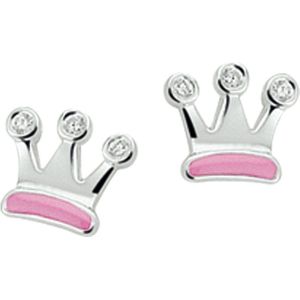 Zilveren Oorknoppen - Kroon - Zirkonia - Wit