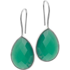 The Jewelry Collection Oorhangers Franse Haak Groen Agaat - Zilver