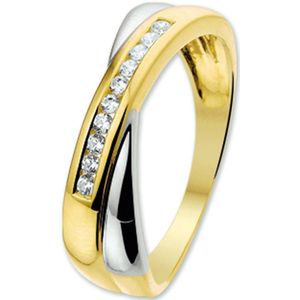Ring - Zirkonia - 14K Bicolor Goud - Geel/Wit - Gepolijst