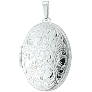Medaillon met foto en bloem decoratie | 925 sterling | Gepolijst Zilver