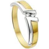Ring - Bicolor - Wit- en Geelgouden Ring - 14K Goud - Met Zirkonia