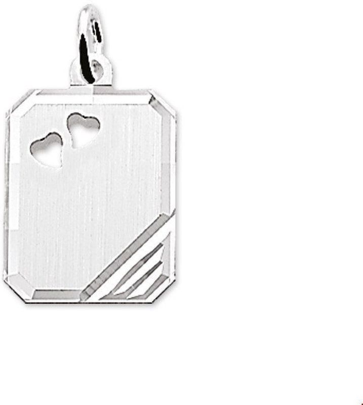 Zilveren Hanger - Rechthoek 12x16mm - Met 2 Hartjes - Mat Afgewerkt